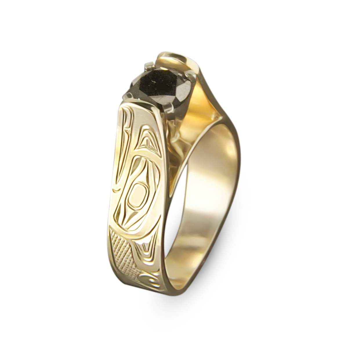 Thunderbird Black Diamond Gold Ring