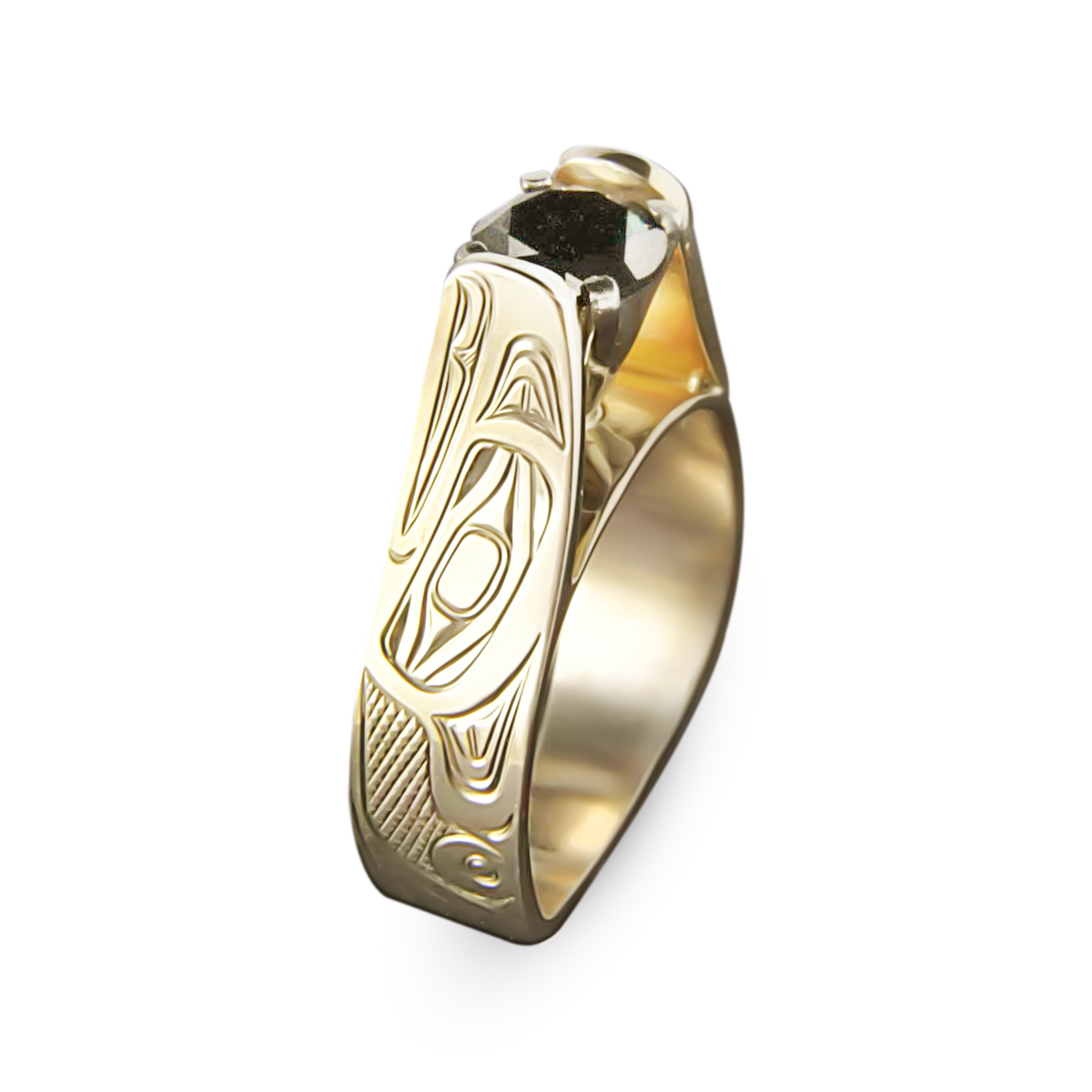 Thunderbird Black Diamond Gold Ring